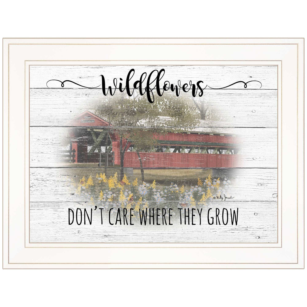 Wildflowers Covered Bridge White Framed Print Wall Art - Homeroots - Flyclothing LLC