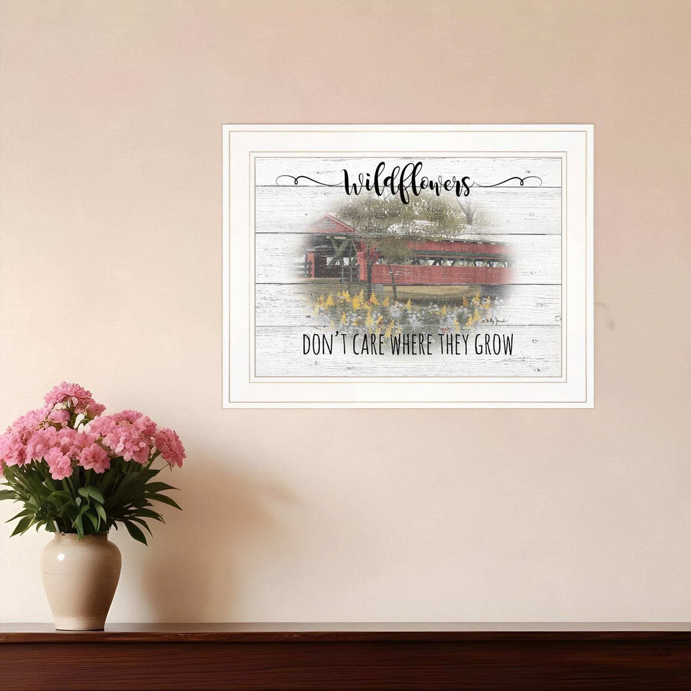 Wildflowers Covered Bridge White Framed Print Wall Art - Homeroots - Flyclothing LLC
