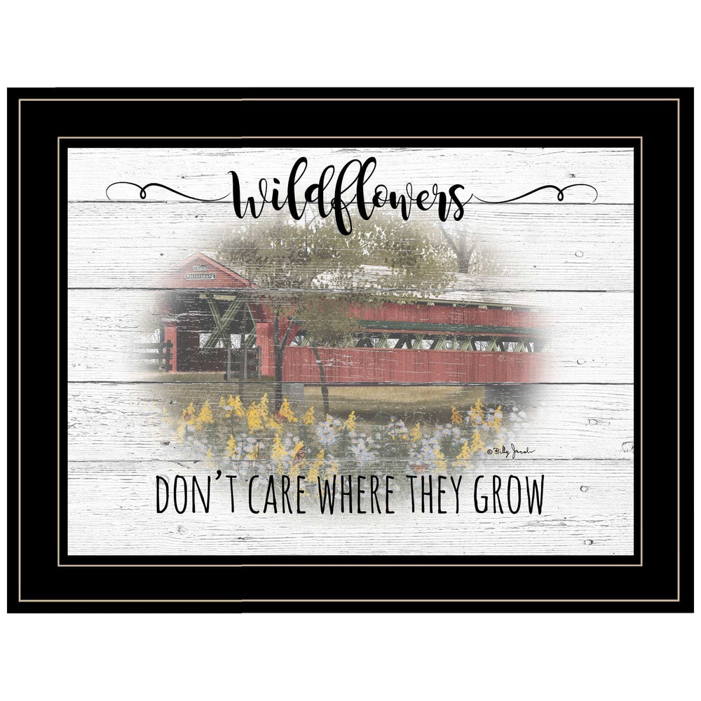 Wildflowers Covered Bridge Black Framed Print Wall Art - Homeroots - Flyclothing LLC