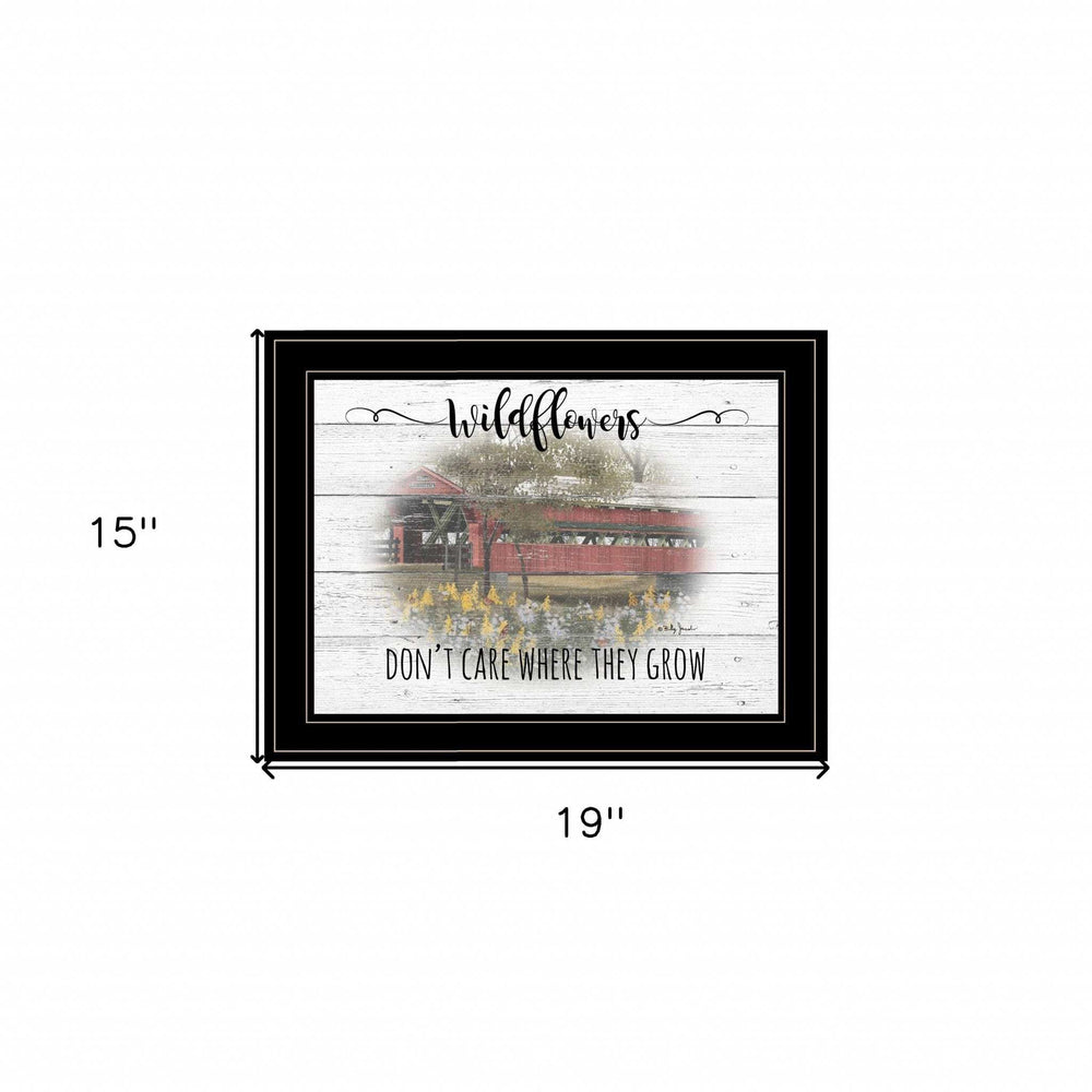 Wildflowers Covered Bridge Black Framed Print Wall Art - Homeroots - Flyclothing LLC