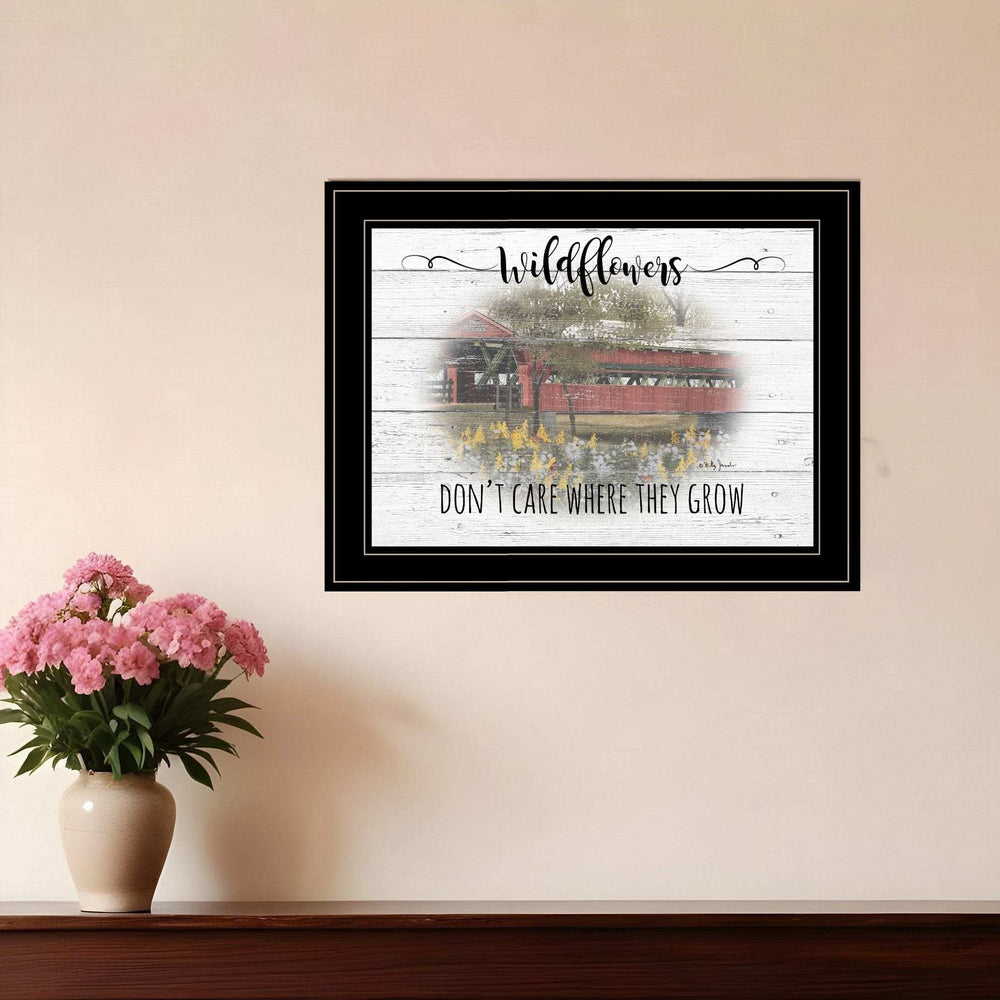 Wildflowers Covered Bridge Black Framed Print Wall Art - Homeroots - Flyclothing LLC