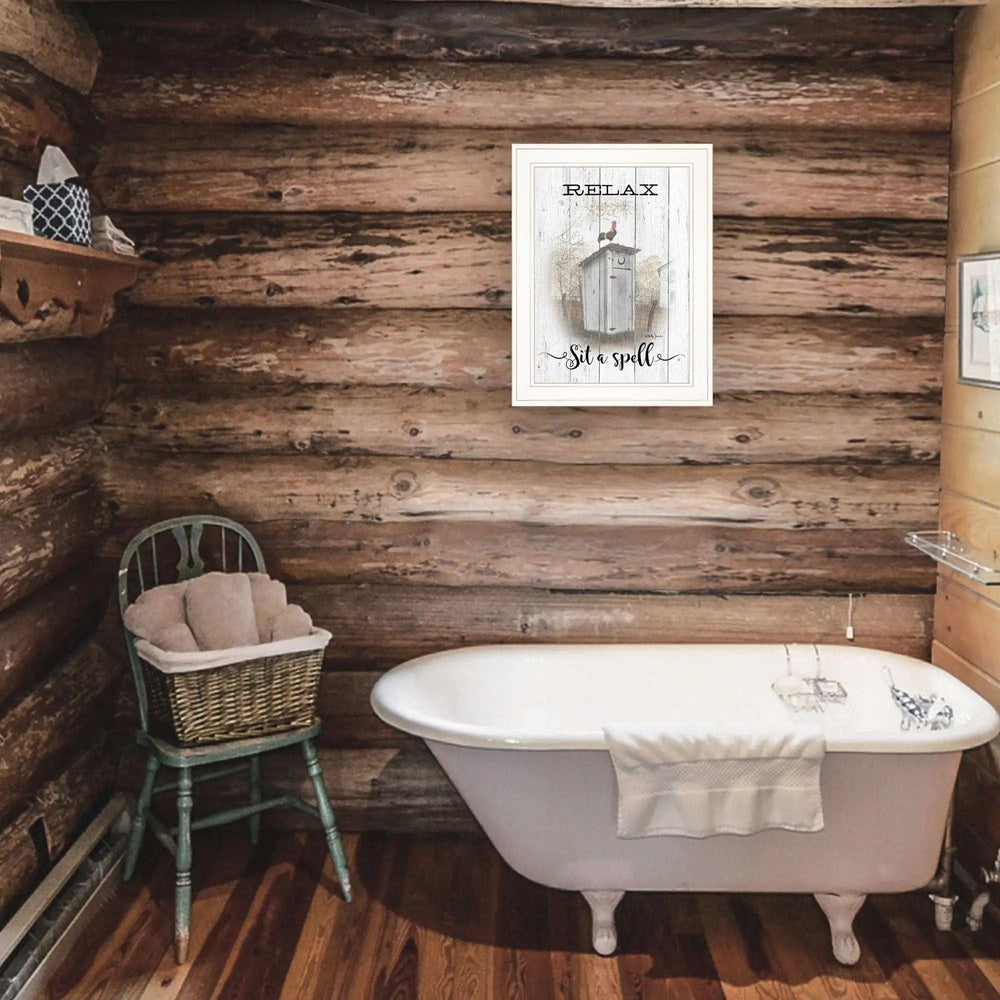 Relax Sit A Spell White Framed Print Bathroom Wall Art - Homeroots - Flyclothing LLC