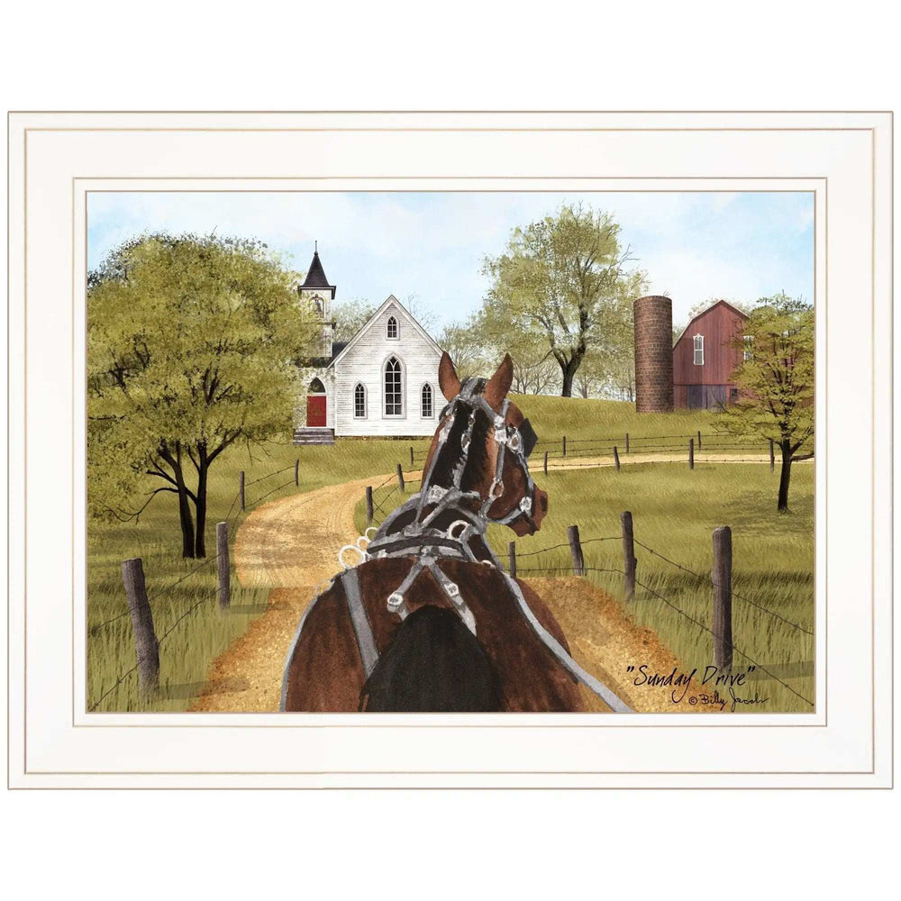 Amish on Sunday Drive 1 White Framed Print Wall Art - Homeroots - Flyclothing LLC