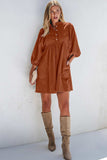 Corduroy Quarter Snap Three-Quarter Sleeve Dress - Trendsi - Flyclothing LLC