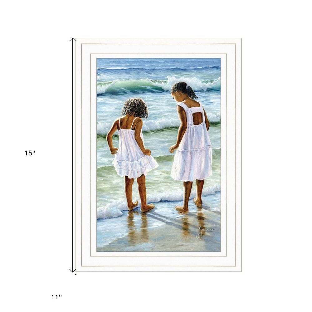Two Girls at the Beach 2 White Framed Print Wall Art - Homeroots - Flyclothing LLC