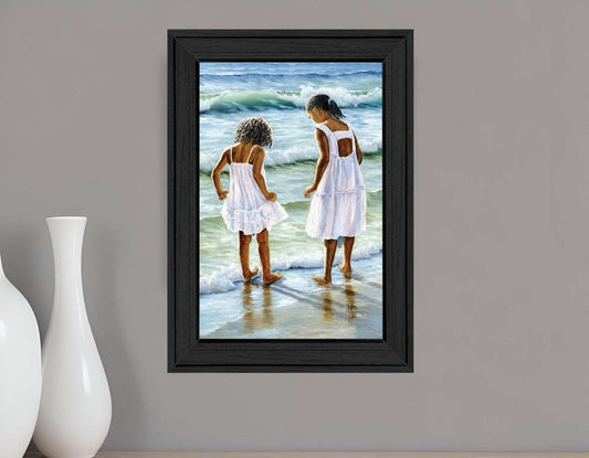 Two Girls at the Beach 3 Black Framed Print Wall Art - Homeroots - Flyclothing LLC