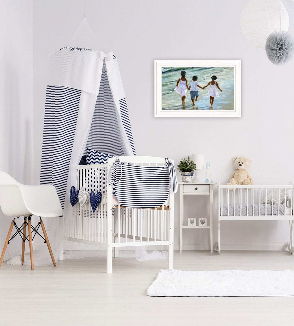 Running on the Beach 2 White Framed Print Wall Art - Homeroots - Flyclothing LLC