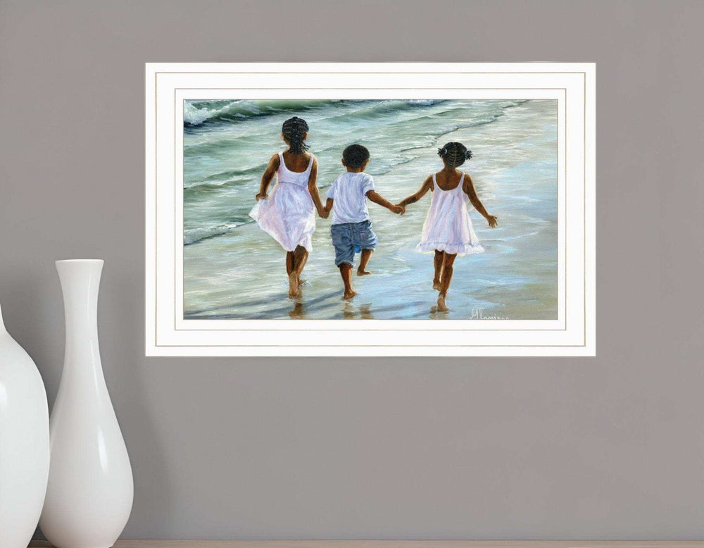 Running on the Beach 2 White Framed Print Wall Art - Homeroots - Flyclothing LLC