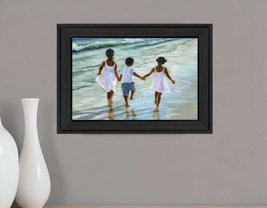 Running on the Beach 3 Black Framed Print Wall Art - Homeroots - Flyclothing LLC
