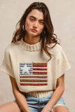 BiBi American Flag Patchwork Drop Shoulder Sweater - Trendsi - Flyclothing LLC
