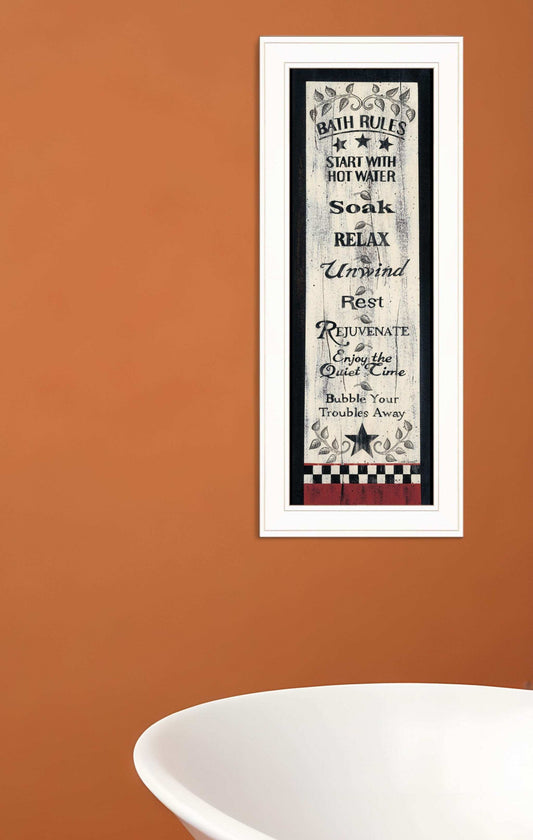 Bath Rules 4 White Framed Print Bathroom Wall Art - Homeroots - Flyclothing LLC