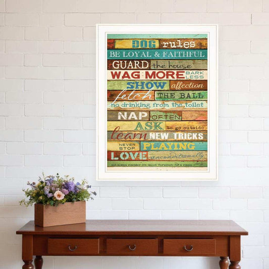 Dog Rules 5 White Framed Print Wall Art - Homeroots - Flyclothing LLC