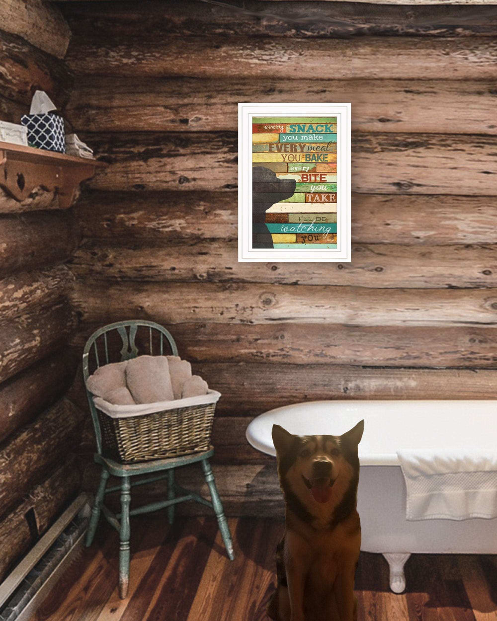 Colorful Dog Watching You Snack Black Framed Print Wall Art - Homeroots - Flyclothing LLC