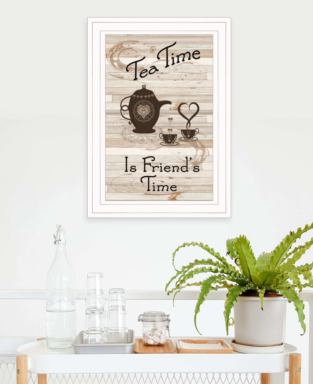 Tea Time is Friends Time 1 White Framed Print Kitchen Wall Art - Homeroots - Flyclothing LLC