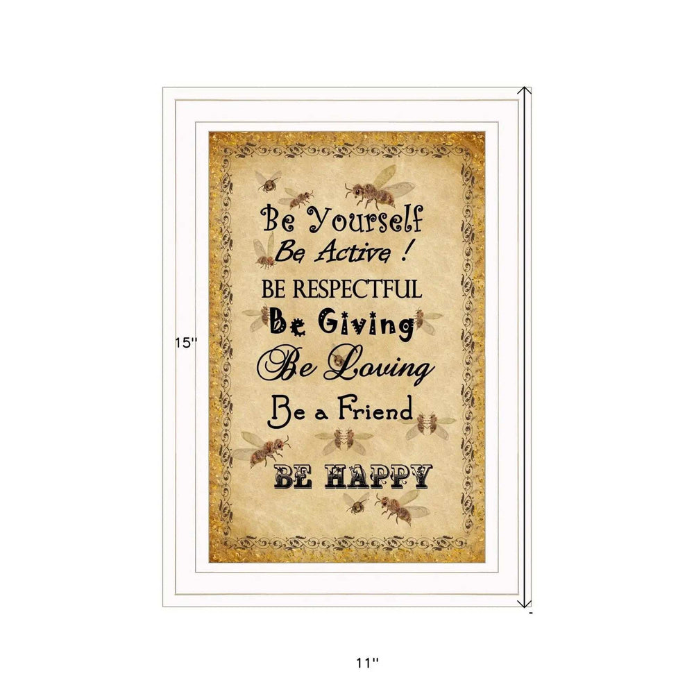 BEE HAPPY White Framed Print Wall Art - Homeroots - Flyclothing LLC