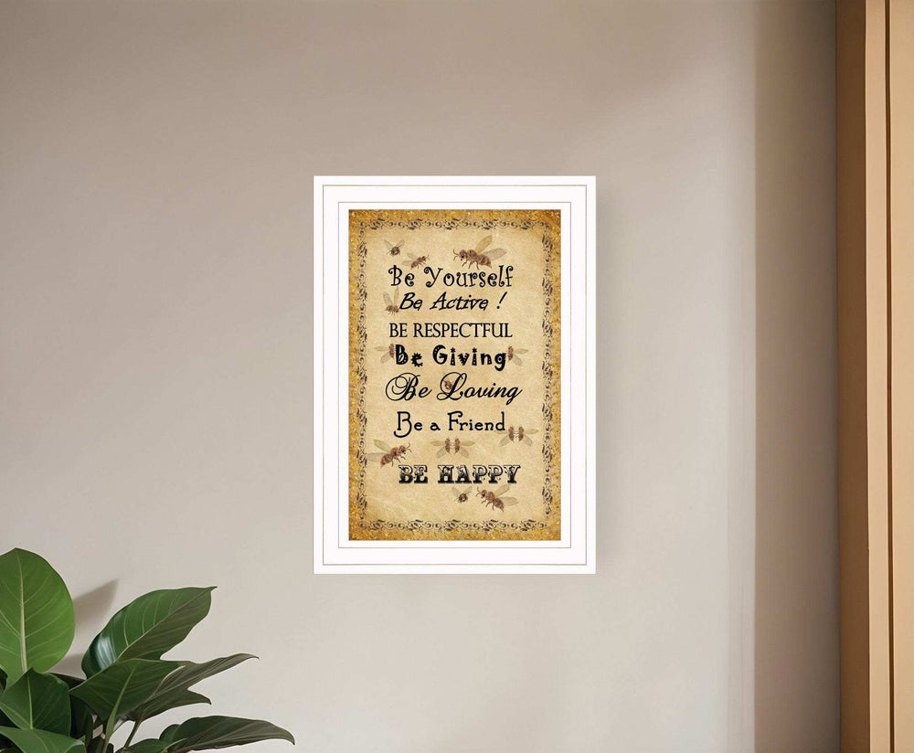 BEE HAPPY White Framed Print Wall Art - Homeroots - Flyclothing LLC