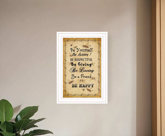 BEE HAPPY White Framed Print Wall Art - Homeroots - Flyclothing LLC