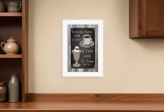 Everyday Starts with Coffee Chalkboard Framed 1 White Framed Print Kitchen Wall Art - Homeroots - Flyclothing LLC