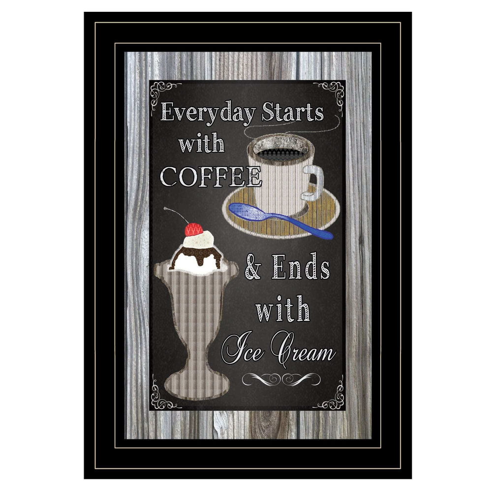Everyday Starts with Coffee Chalkboard Framed 2 Black Framed Print Kitchen Wall Art - Homeroots - Flyclothing LLC