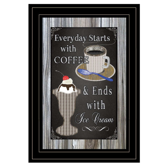 Everyday Starts with Coffee Chalkboard Framed 2 Black Framed Print Kitchen Wall Art - Homeroots - Flyclothing LLC