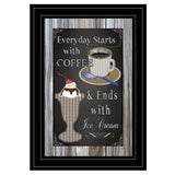 Everyday Starts with Coffee Chalkboard Framed 2 Black Framed Print Kitchen Wall Art - Homeroots - Flyclothing LLC