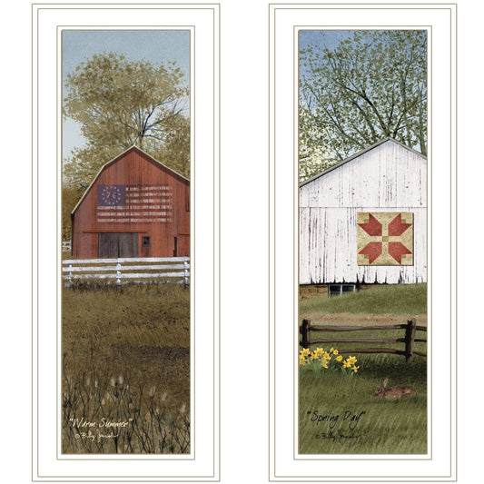 Set Of Two Country Barns 1 White Framed Print Wall Art - Homeroots - Flyclothing LLC