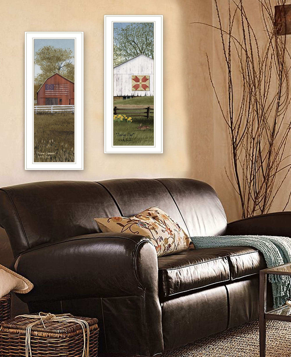 Set Of Two Country Barns 1 White Framed Print Wall Art - Homeroots - Flyclothing LLC