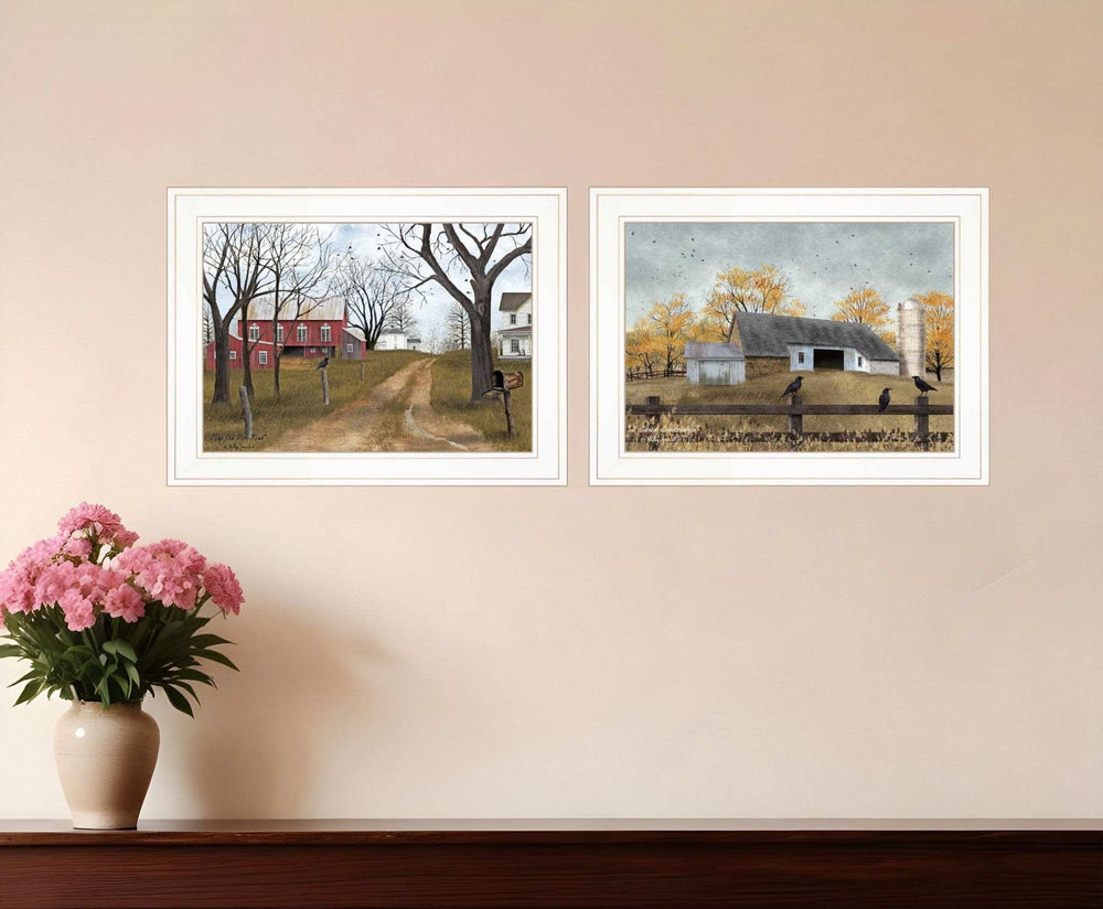 Set Of Two Country Roads 1 White Framed Print Wall Art - Homeroots - Flyclothing LLC
