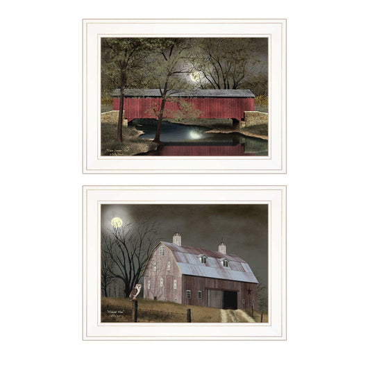 Set Of Two Midnight Moon 1 White Framed Print Wall Art - Homeroots - Flyclothing LLC