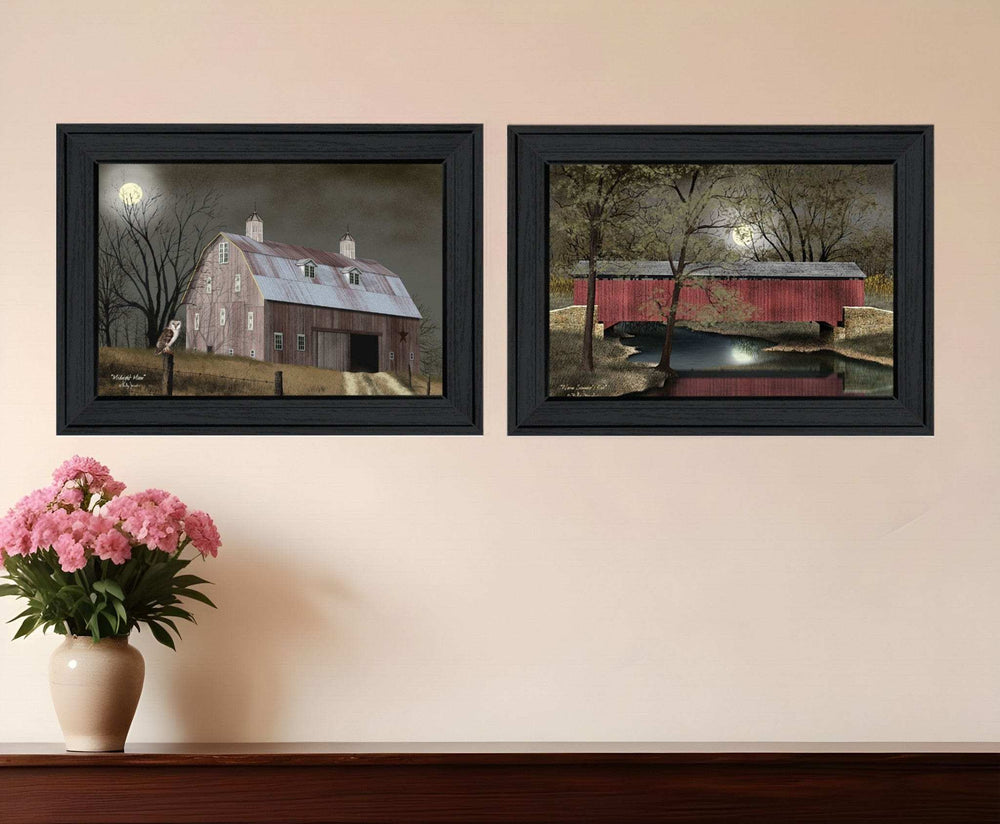 Set Of Two Midnight Moon 2 Black Framed Print Wall Art - Homeroots - Flyclothing LLC