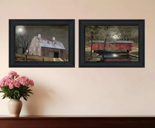 Set Of Two Midnight Moon 2 Black Framed Print Wall Art - Homeroots - Flyclothing LLC