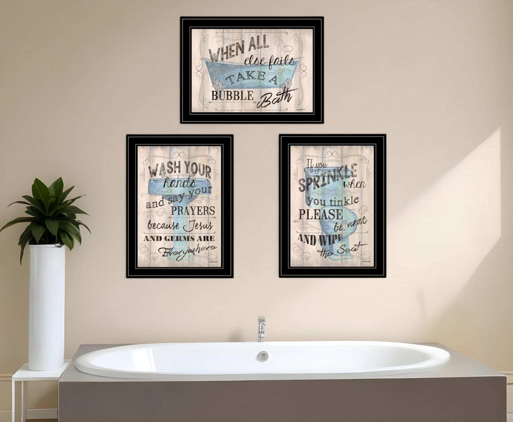 Set Of Three Bathroom Humor Black Framed Print Bathroom Wall Art - Homeroots - Flyclothing LLC
