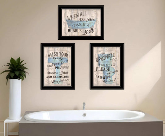 Set Of Three Bathroom Humor Black Framed Print Bathroom Wall Art - Homeroots - Flyclothing LLC