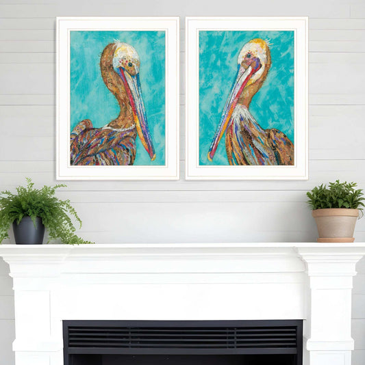 Set Of Two Pelicans 1 White Framed Print Wall Art - Homeroots - Flyclothing LLC