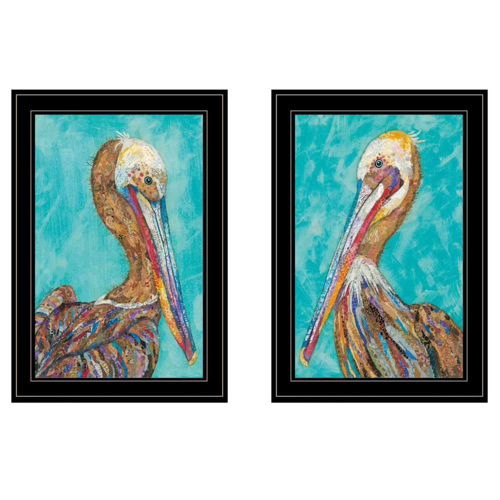 Set Of Two Pelicans Teal Black Framed Print Wall Art - Homeroots - Flyclothing LLC