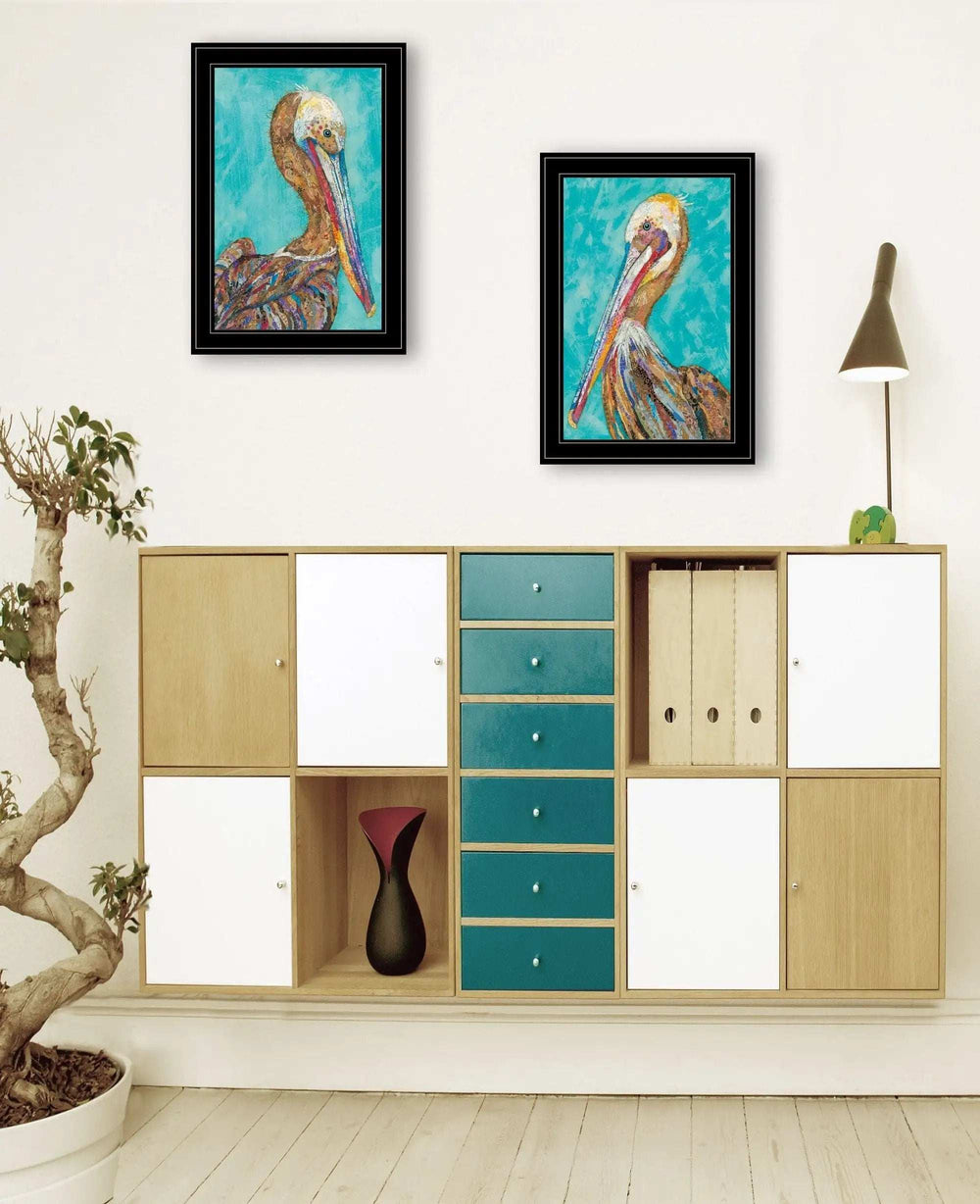 Set Of Two Pelicans Teal Black Framed Print Wall Art - Homeroots - Flyclothing LLC