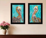 Set Of Two Pelicans Teal Black Framed Print Wall Art - Homeroots - Flyclothing LLC