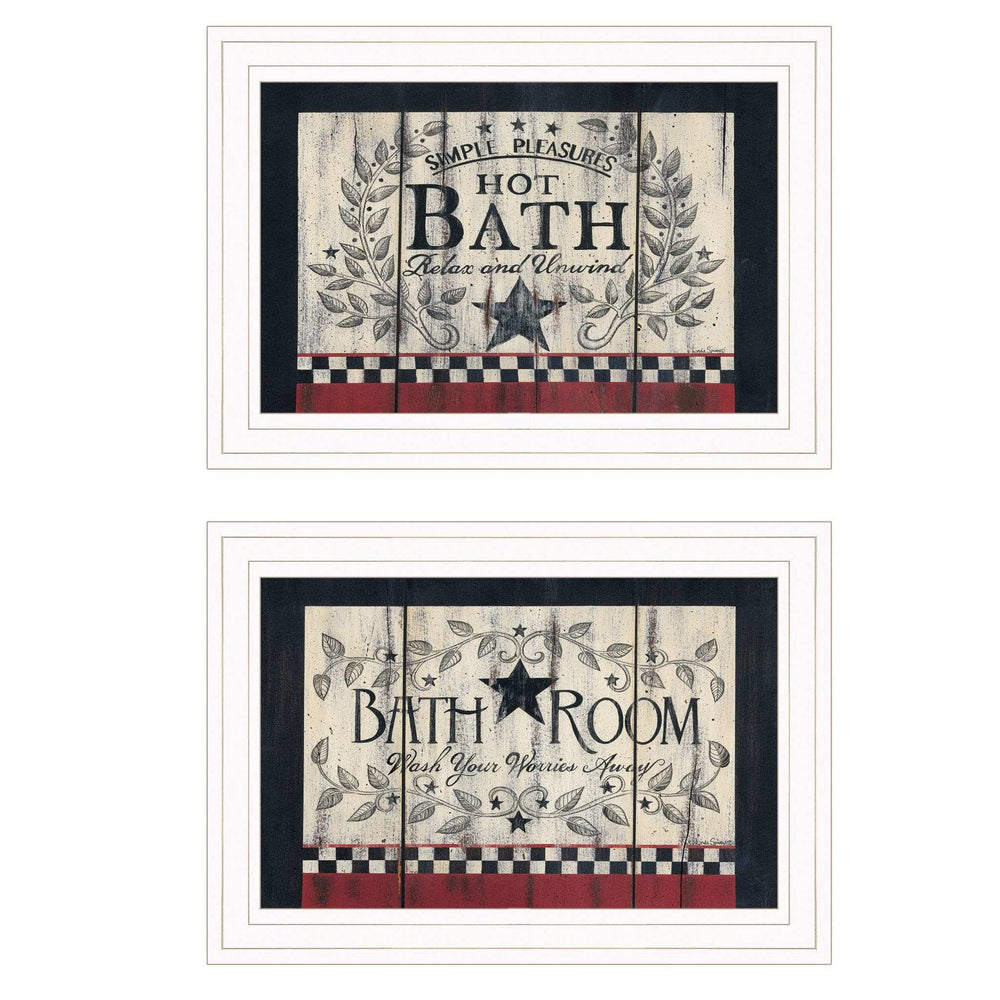 Set Of Two Hot Bath 4 White Framed Print Bathroom Wall Art - Homeroots - Flyclothing LLC