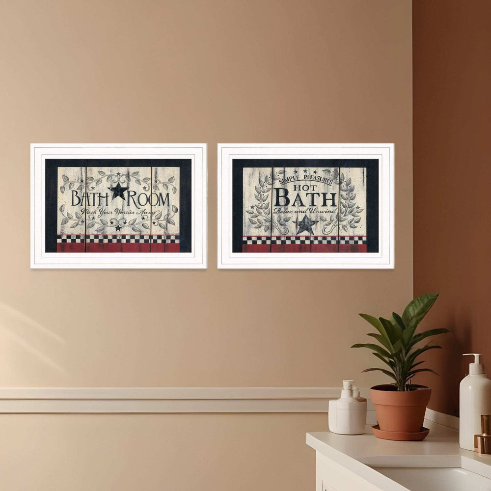 Set Of Two Hot Bath 4 White Framed Print Bathroom Wall Art - Homeroots - Flyclothing LLC