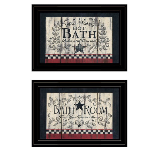 Set Of Two Hot Bath Black Framed Print Bathroom Wall Art - Homeroots - Flyclothing LLC