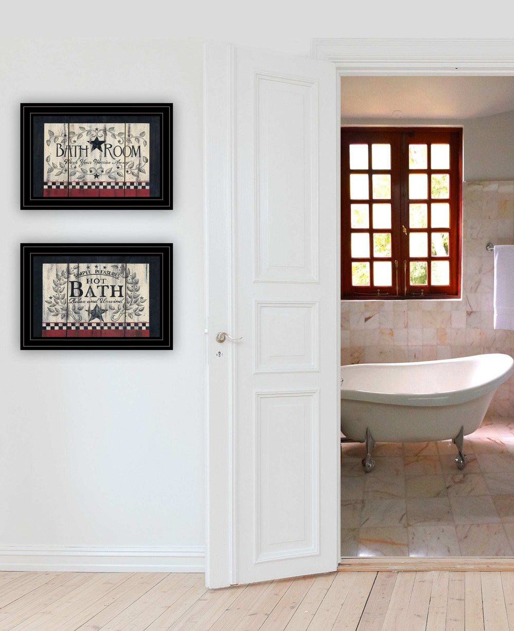 Set Of Two Hot Bath Black Framed Print Bathroom Wall Art - Homeroots - Flyclothing LLC