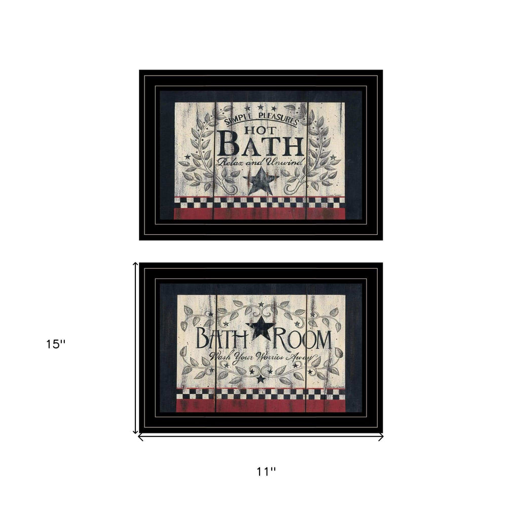 Set Of Two Hot Bath Black Framed Print Bathroom Wall Art - Homeroots - Flyclothing LLC