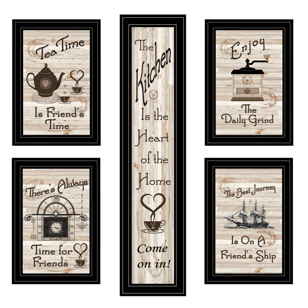 Set Of Five Kitchen Friendship Black Framed Print Kitchen Wall Art - Homeroots - Flyclothing LLC