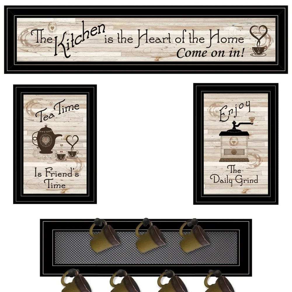 Set Of Four Kitchen Collection with Seven Peg Mug Kitchen Wall Art - Homeroots - Flyclothing LLC