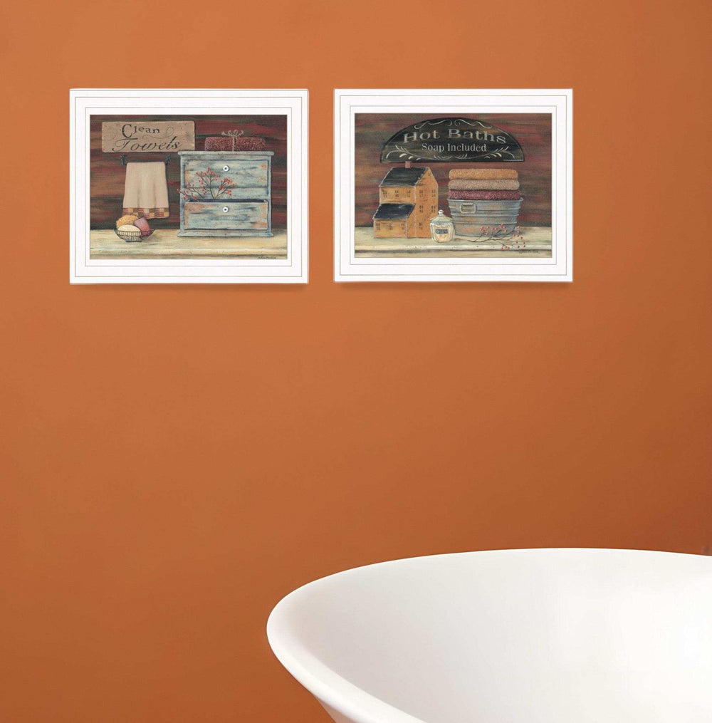 Set Of Two Hot Bath or Clean Towels 1 White Framed Print Bathroom Wall Art - Homeroots - Flyclothing LLC