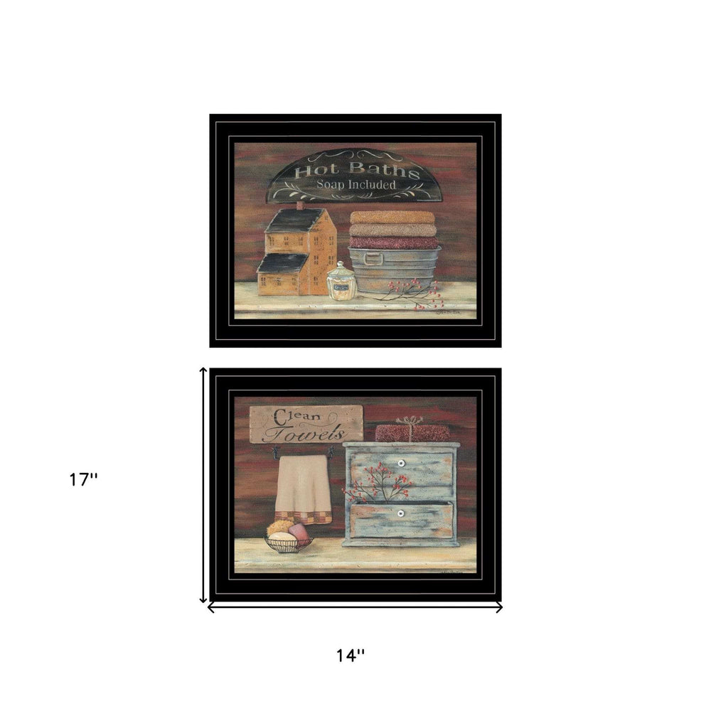 Set Of Two Hot Bath or Clean Towels 2 Black Framed Print Bathroom Wall Art - Homeroots - Flyclothing LLC
