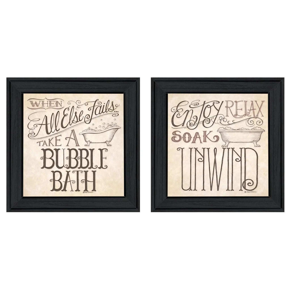 Set Of Two Soak and Unwind 1 Black Framed Print Bathroom Wall Art - Homeroots - Flyclothing LLC