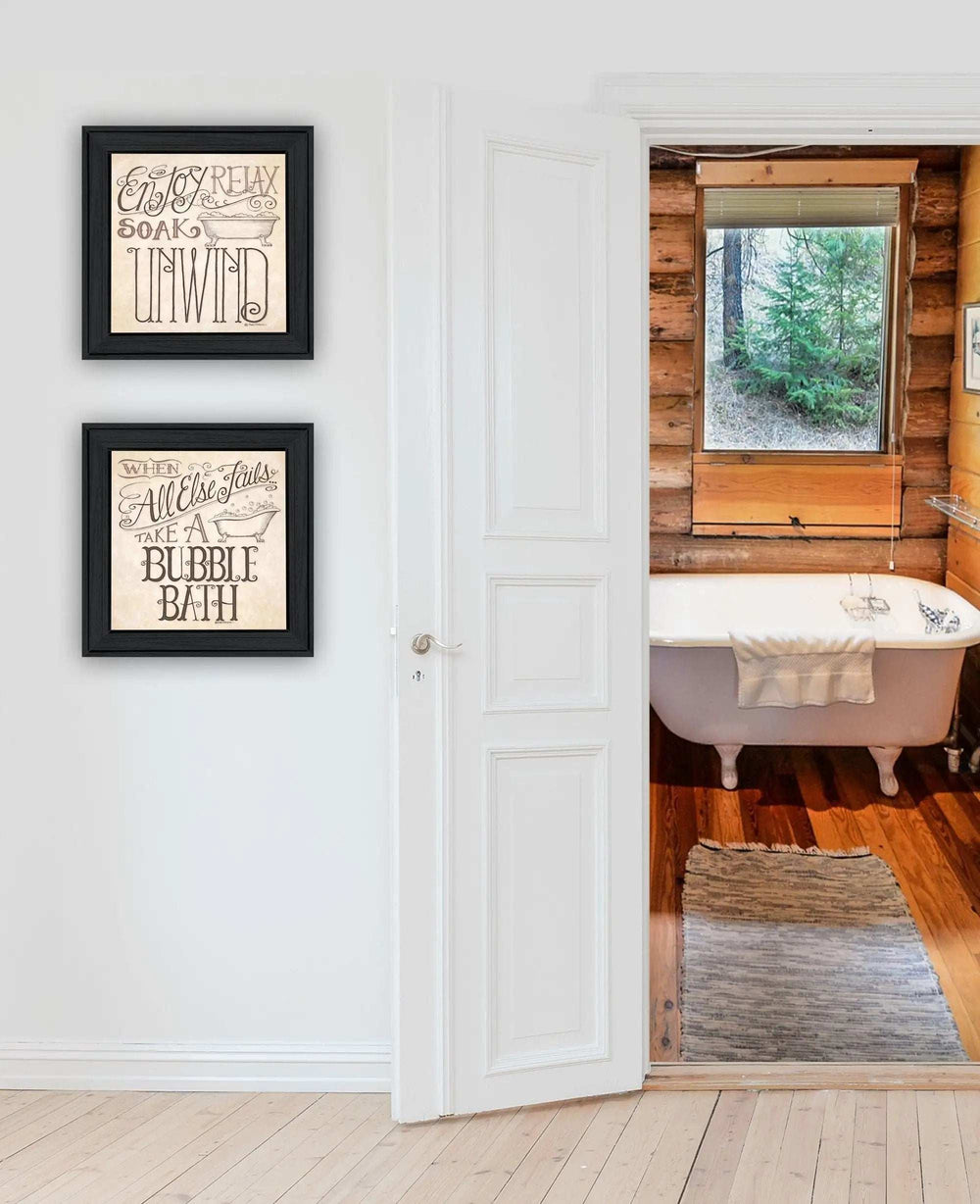 Set Of Two Soak and Unwind 1 Black Framed Print Bathroom Wall Art - Homeroots - Flyclothing LLC