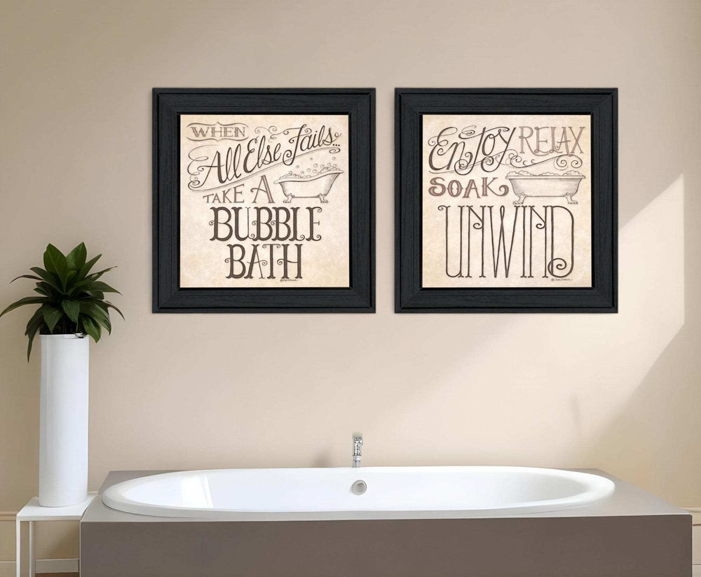 Set Of Two Soak and Unwind 1 Black Framed Print Bathroom Wall Art - Homeroots - Flyclothing LLC