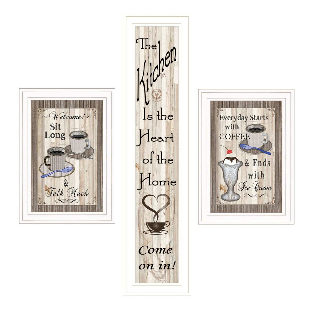Set Of Three Come On In White Framed Print Kitchen Wall Art - Homeroots - Flyclothing LLC